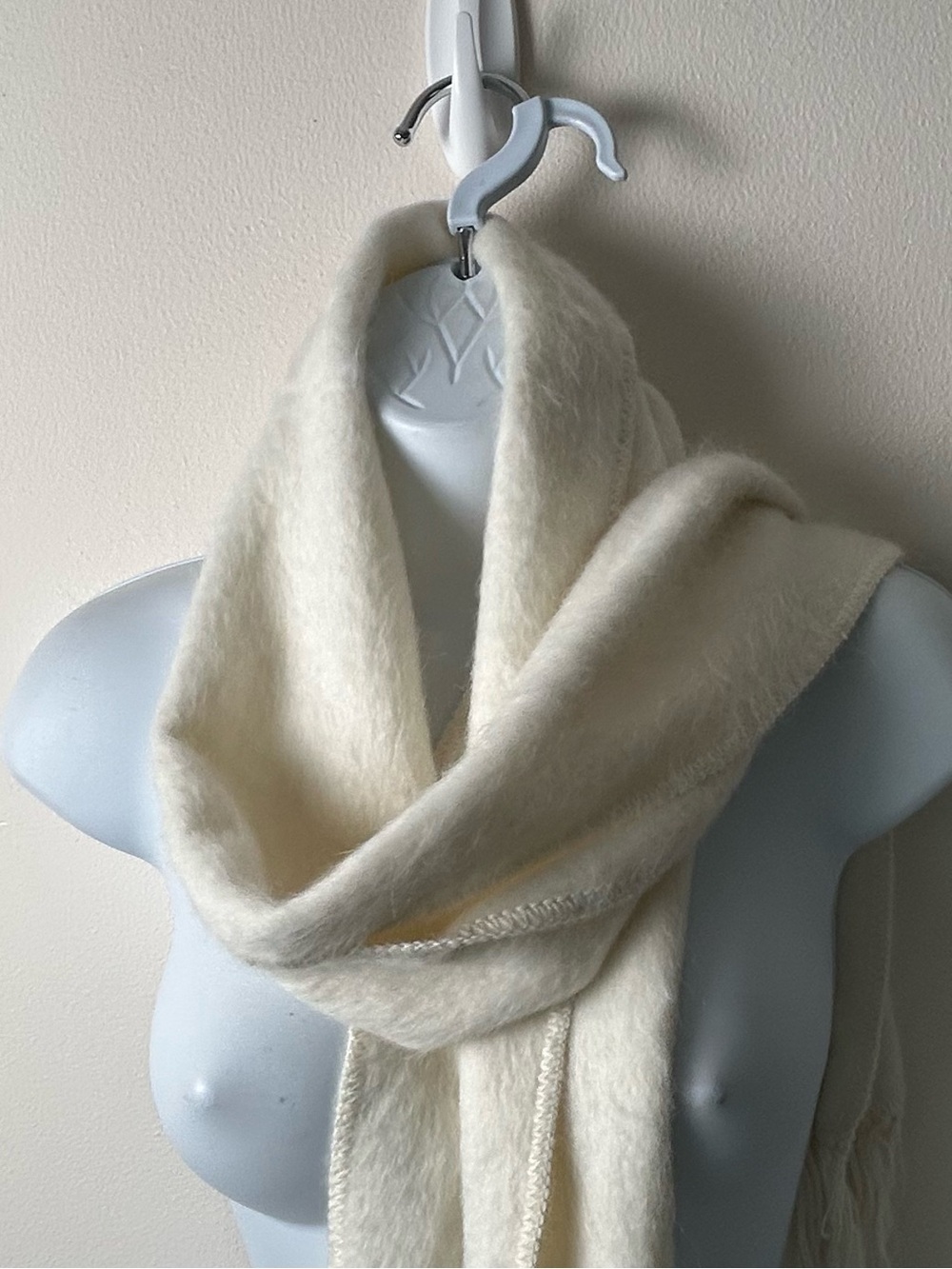 Alpaca Camargo Scarf Cream Ivory 9X69 Rectangle Fringe Soft Cozy Winter Gift